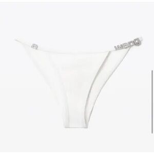 Alexander Wang White Bikini Bottom with Crystal Logo